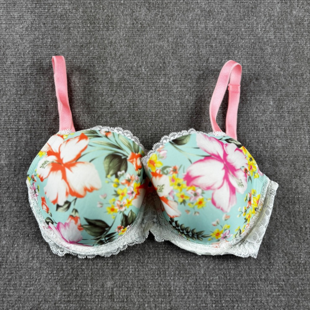 Victoria's Secret Dream Angels 34DDD Lined Demi Bra Floral Lace Tropical Pink